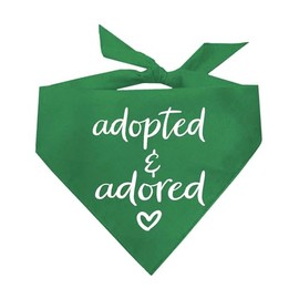Adopted and Adored Dog Bandana | 100% Cotton Adjustable Triangle | Made in USA | Adoption Event Prop Photoshoot | Rescue | Green One Size (380)