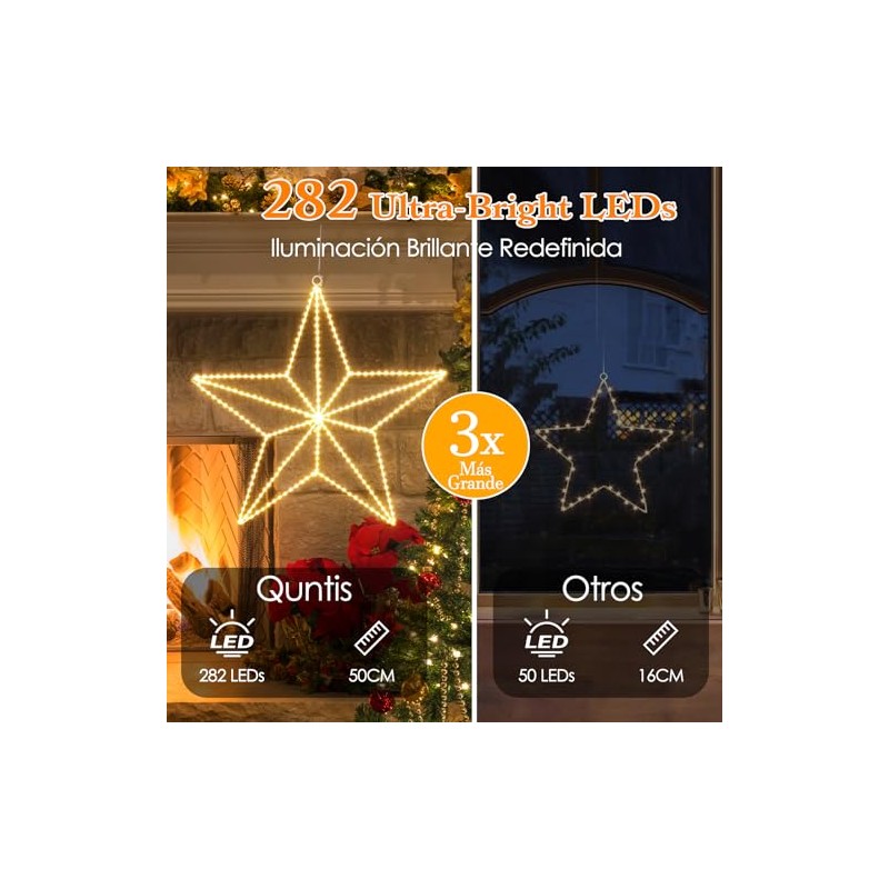 Quntis 282 Leds Luces Navideñas de Estrellas 3D Grande, 50cm