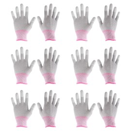 HARFINGTON 6 Pairs ESD Anti Static Gloves 19cm Overlock Edge High Resistance Carbon Fiber Computer Gloves for PC Computer Electronics Installation and Repair(Small), Pink