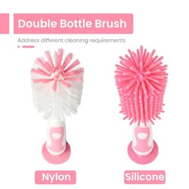 Ariseno 5-in-1 Baby Bottle Brush Set, Including Nylon and Silicone Bottle Brush, Cap, Straw, Nipple Brushes, BPA-Free (Pink)