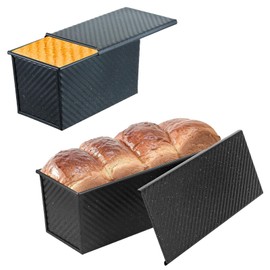 SS&CC Pullman Loaf Pan with Lid 2-Pack, 2.2lb & 1lb Carbon Steel Bread Pan for Homemade Sourdough & Sandwich Bread | Nonstick Bakeware, Heavy Duty & Easy Clean (Black, 1lb+2.2lb)