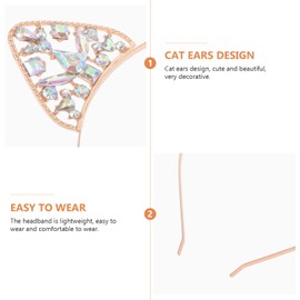 Frcolor Cat Ears Headband Crystal Rhinestone Cat Ear Headband for Women Girl (Gold)