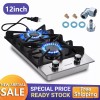 Eascookchef Kitchen Gas Cooktop Dual Burners Black Tempered Glass Countertop