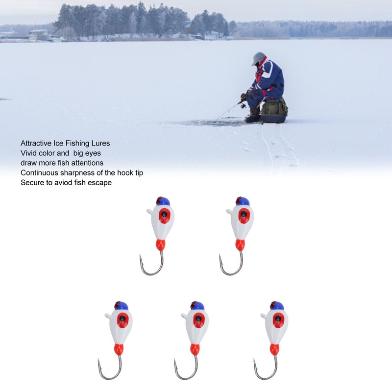 5 Pcs Winter Ice Fishing Jigs Kit Hooks Lures for