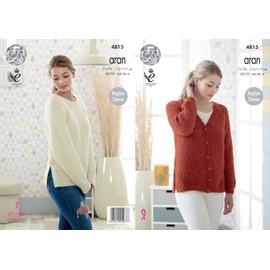King Cole Ladies Aran Knitting Pattern Womens Raglan Sleeve Split Hem Cardigan & Sweater (4815)