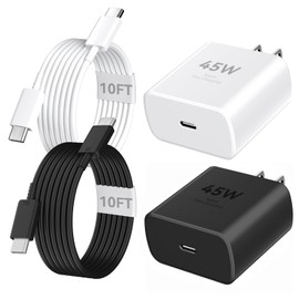 Phone 16 Pro Max Charger Fast Charging, 45W Super Fast USB C Charger Block with 10FT Long Charging Cord Cable for Phone 16 Pro Max/16 Pro/16/16 Plus,15 Pro Max/15 Pro/15,Android Phone-White&Black