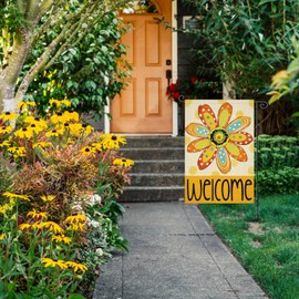 Louise Maelys Welcome Summer Garden Flag Daisy Spring Floral 12x18 Inch Double Sided Small Burlap Holiday Yard Outdoor Sign Outside Home House Wave Point Decoration