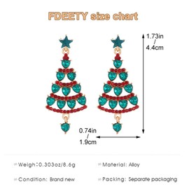 FDEETY Christmas Tree Earrings Green Diamond Earrings Christmas Decoration for Women Hypoallergenic Jewellery for Girls Christmas Gifts for Women Jewellery Sets, Copper, Diamond
