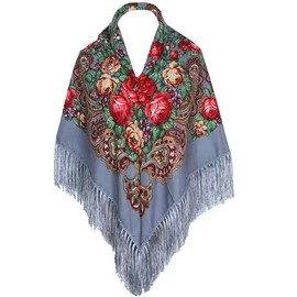LOVNBHELP Russian Style Muffler Warm Scarf Women's Traditional Scarves Wrap Tassel Shawl Fringes Neck Head Shawl Retro Scarf/Grey