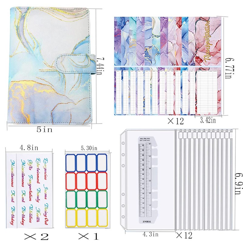 Budget Binder with Cash Envelopes A6 PU Leather Money Saving