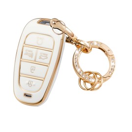 LEERLY Key Fob Cover with Anti-lost Keychain Compatible with Hyundai 2020-2023 Sonata Santa fe Tucson White