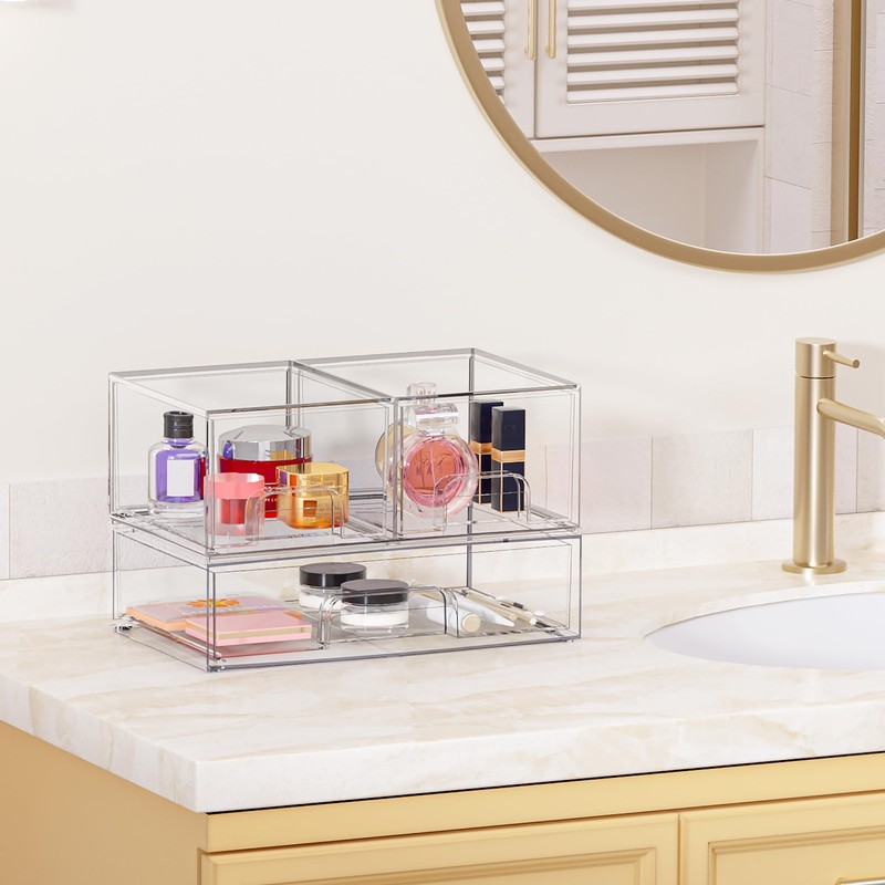 Vtopmart Stackable Storage Drawers Set of 3,Clear Plastic Organizer Bins