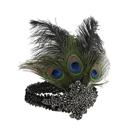 Women Flapper Headband Roaring 20s Accessories Fascinators for Women Hair Accessory Great Gatsby Headpiece C51-Black