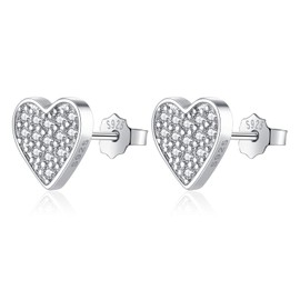 Bewenda Silver Stud Earrings for Women Girls, 925 Sterling Silver Earrings with Cubic Zirconia, Classic Heart Studs Earrings, Hypoallergenic Cartilage Sleeper Stud Dainty Earrings Jewellery with Box