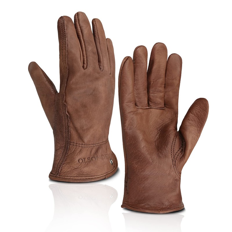OLSON DEEPAK Leather Gardening Gloves for Women, Work Gloves, Cowhide