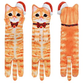 Cat Funny Hand Towels - Cute Bathroom Kitchen Towels Cat Decor Decorative Hanging Face Towels Super Absorbent Soft -Unique Mothers Day Birthday Christmas New Home Gifts for Women Mum Cat Lovers-Orange
