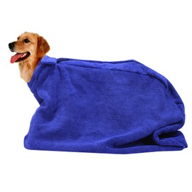 Premium Microfiber Dog Drying Bag - Quickly Removes Water Mud and Dirt - Extra Absorbent Towel Solution with Durable Hook and Loop Neck Strap-Blue-S