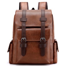 Farcauo Backpack for Men and Women School Backpack Travel Laptop Backpack Business Work Bag Daypacks, Tan PU Leather Backpack