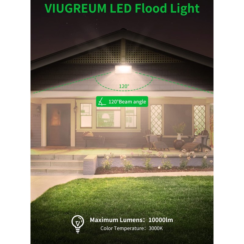 Viugreum 100W LED Flood Light, 8000LM 3000K Warm White, Slim