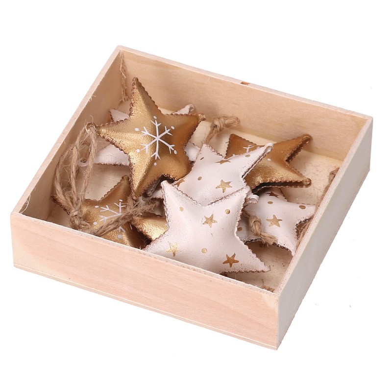 Pack of 8 white and gold metal star decorations