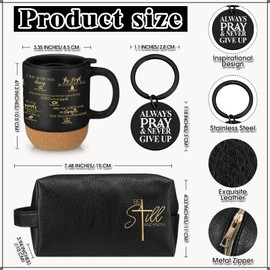Dansydaisy 3 Pcs Christian Gifts for Men 13.5 Oz Ceramic Cup Wooden Bottom Mug with Lid Religious Leather Toiletry Bag Inspirational Keychain Man of God Gifts for Father Day Pastor