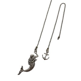 Large Mermaid & Smaller Anchor Silver Fan Light Pull Chain Extender Ornamanet