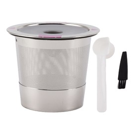 Coffee Filter Pod with Spoon Brush Refillable Single Hole Stainless Steel Reusable Coffee Capsule for Coffee Machine