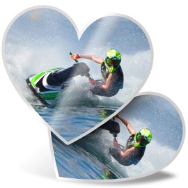 2 x Heart Stickers 15 cm - Jet Ski Racing Fun Decals for Laptops,Tablets,Luggage,Scrap Booking,Fridges, #15798