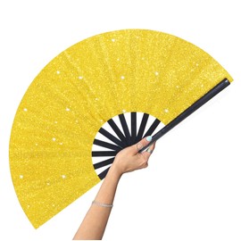 GeGeYa 13 Inch Large Folding Fan-Hand Fan Popping Fan for Line Dancing Clacking Fans for Boots On The Ground Dance,Party,Outdoor,Decoration (Golden Glitter)