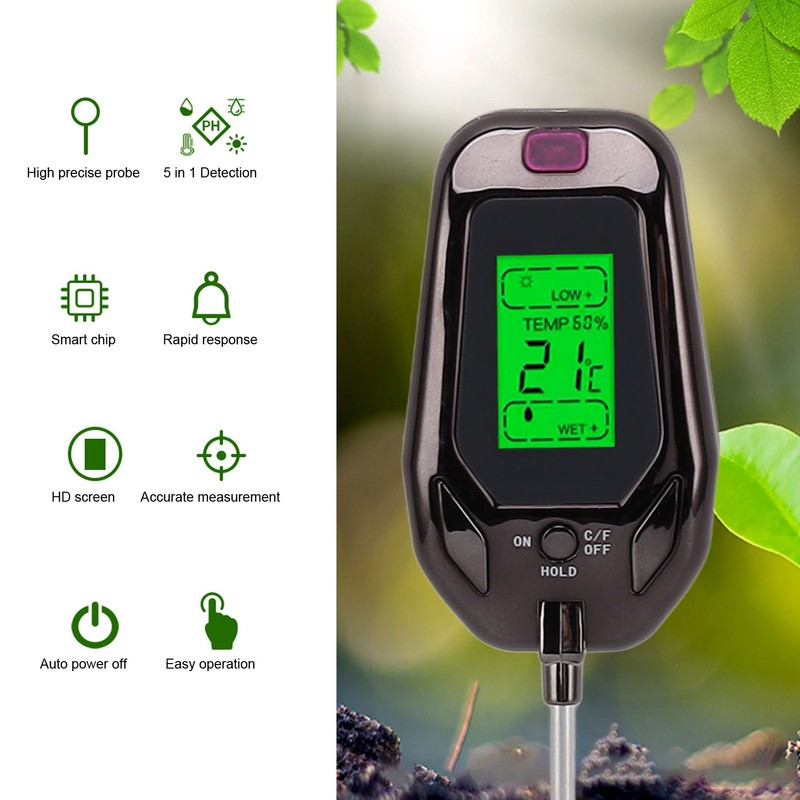 Soil Tester Moisture Light PH Temperature Humidity 5 in 1