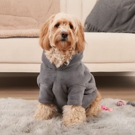 OHS Thermal Fleece Dog Hoodie Sherpa Lined Reversible Soft Cosy Easy Care Pet Clothing – Small, Charcoal Grey