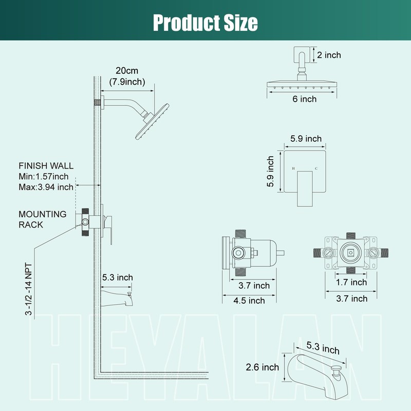 Heyalan Shower Faucet Set with Tub Spout, Bathtub and Shower
