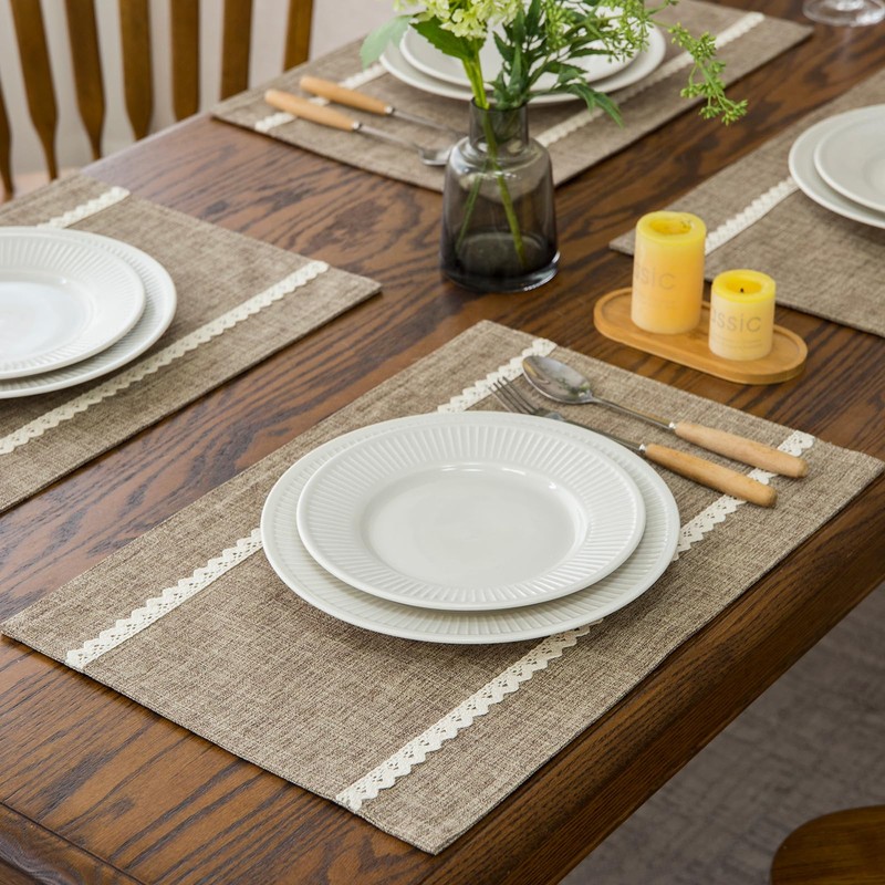 GLORY SEASON Linen Style Rustic Washable Placemats Set of 6,Woven