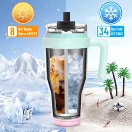 Zenbo 40oz Stainless Steel Tumbler with Handle & Straw Lid | Keeps Drinks Cold 34 Hours, Fits Car Cup Holder, BPA Free