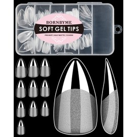 Soft Gel Nail Tips Short Almond, 120PCS Pre Buff Full Cover Nail Extenison Tips Half Matte Gel X Nail Tips BORNBYME
