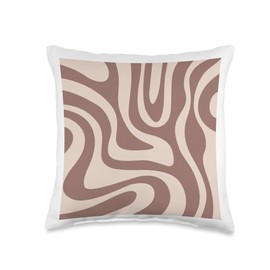 Boho Striped Swirl Lines Terracotta Color Art Abstract Boho Neutral Terracotta Striped for Teen Girl Women Throw Pillow, 16x16, Multicolor