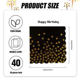 40 Pack Happy Birthday Napkins Black Polka Dot Cocktail Napkins for Adults Kids Birthday Party Supplies Decorations 33 x 33 cm