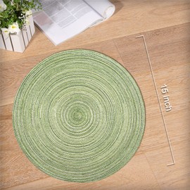 Noctiflorous Round Braided Placemats 15 Inch Round Table Mats Set of 6 for Dining Tables Natural Woven Heat Resistant Place Mats (Green)