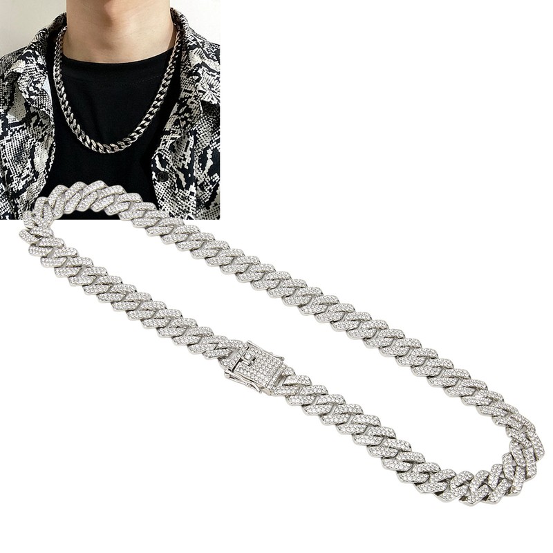 19.7in Necklace Rhombus Full Rhinestones Cool Double Layered Chain Necklace