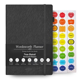 Wordsworth Undated Planner Weekly and Monthly - Dotted Blank Planner - Hardcover, Dateless Weekly Planner, 5.83 × 8.27In - Premium A5 Paper (120GSM) - Monthly, Weekly, Yearly Spread - Bullet Planner (Horizontal, Blackout)