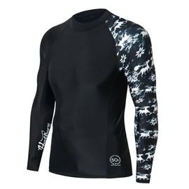 HUGE SPORTS Men's Splice UV Sun Protection UPF 50+ Skins Rash Guard Long Sleeves(Mural, 2XL)