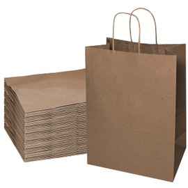 EcoQuality X-Large Brown Kraft Paper Bags with Handles 18x7x19 inches, Shopping, Gift Bags, Party, Merchandise, Lunch Bags, Grocery Bags (100)