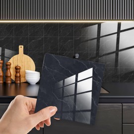 WALPLUS Marble Tile Stickers Glossy Waterproof Oil Proof Removeable Stick on Wall Backsplash DIY PVC for Bathroom Kitchen Home Decor Dark Grey 24 pcs 15cm(6")