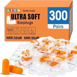AZEN 300 pares de tapones para los oídos, NRR de espuma suave de 32 dB para dormir con cancelación de ruido, tapones para los oídos para conciertos, t