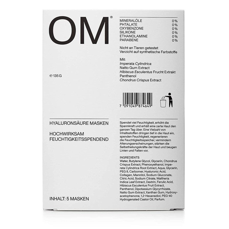 OM - Hyaluronic Acid Masks - Cloth Mask - Pack
