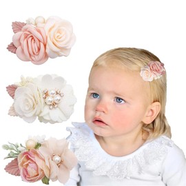 3 PCS Cute Toddler Hair Clips with Flower Decorate - Floral Hair Bow Accessories for Baby Girls, Infants, Toddlers
