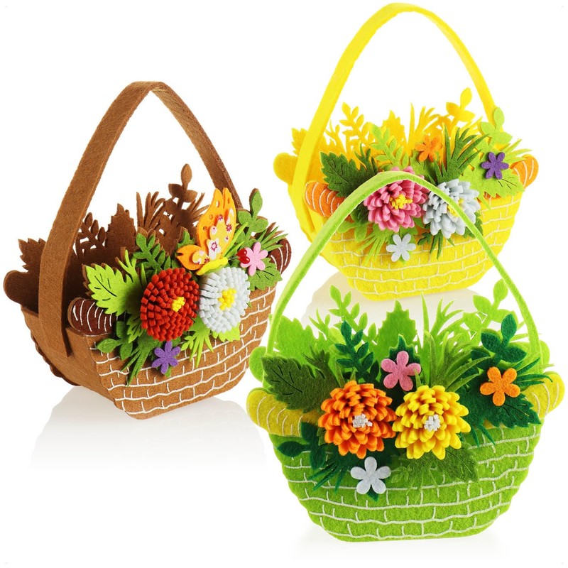 com-four® 3 x Felt Easter Baskets - Baskets for Filling