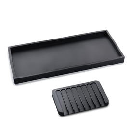 Bloss Silicone Vanity Tray with Soap Dish - 7.9" Rectangular Black Tray for Bathroom/Kitchen Counter, Jewelry, Perfume, Key, Trinket, Toilet Tank, Sink Organizer