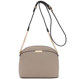FashionPuzzle Faux Leather Small Dome Crossbody Bag with Chain Strap (Travertine)