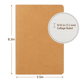EUSOAR Notebooks College Ruled, 48pcs A5 5.5"x8.3" 60 Pages Soft Cover Kraft Lined Subject Journal Notebooks, Writing Note Pads Sketchbook Memo Composition,for School Office College Work Note Taking